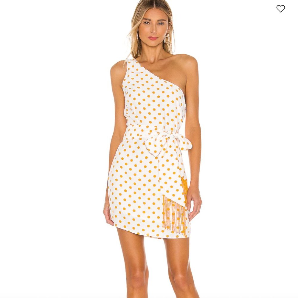 HOUSE OF HARLOW X REVOLVE white & copper yellow polka dot Dahlia mini dress